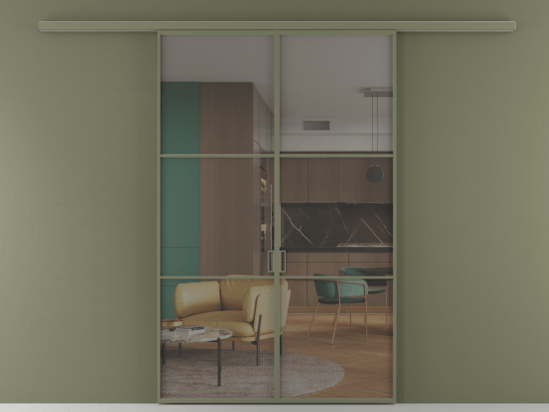 Перегородка Формато вдоль стены 2 створки АЛПР 040.03 Алюминий оливковый тёмный Прозрачное серое стекло, триплекс Цена 10450 Br | Volhovec