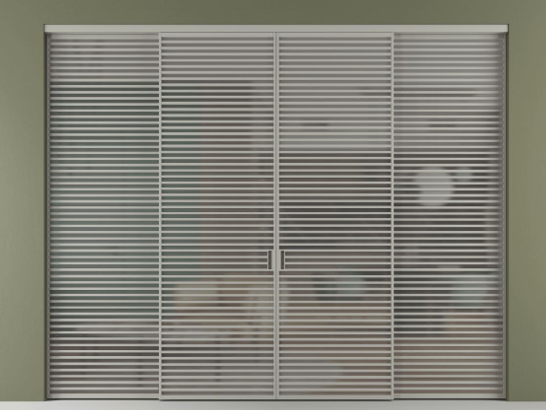 Перегородка Formato внутри проёма четырёхстворчатая АЛПР 040.07 Алюминий нейтральный серый Сатинированное серое стекло, триплекс, 6 мм Цена 39770 Br  | Volhovec