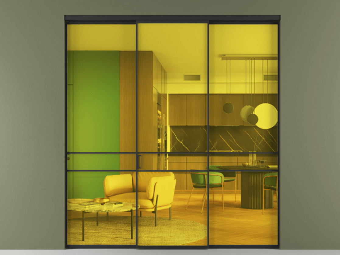 Перегородка Formato внутри проёма 3 створки АЛПР 040.02 Алюминий Черный Прозрачное жёлтое стекло, триплекс Цена 12800 Br | Volhovec