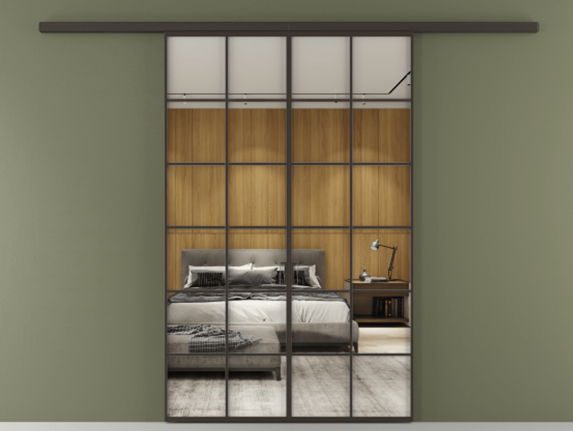 Перегородка Формато вдоль стены 2 створки АЛПР 040.05 Алюминий антрацит Двустороннее зеркало, триплекс , триплекс 6 мм Цена 11080 Br | Volhovec