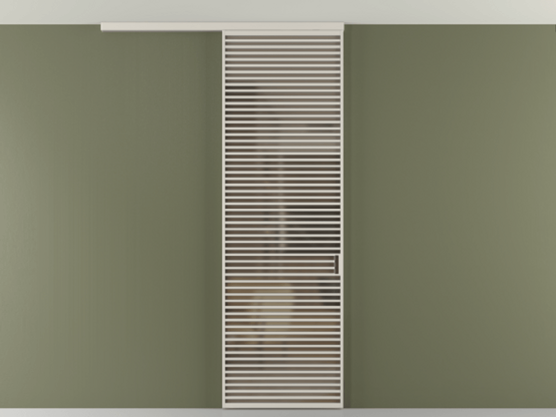 Перегородка Формато вдоль стены на потолок 1 створка АЛПР 040.07 Алюминий облачно-серый Сатинированное бронзовое стекло, триплекс Цена 10011 Br | Volhovec