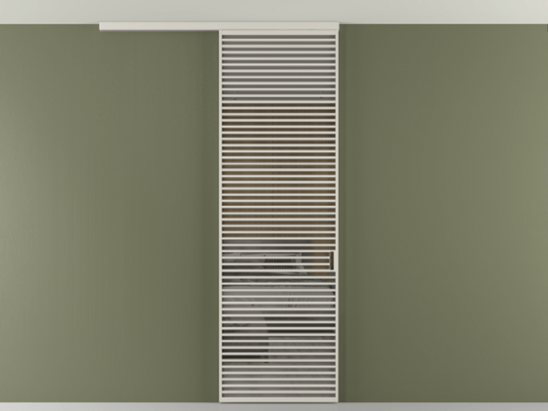 Перегородка Формато вдоль стены на потолок 1 створка АЛПР 040.07 Алюминий облачно-серый Рефлективное серое стекло "Стопсол", калёное Цена 10350 Br | Volhovec