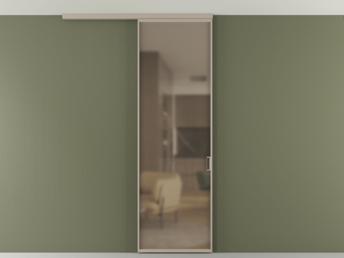 Перегородка Formato вдоль стены на потолок 1 створка АЛПР 040.01 Алюминий бисквитный Сатинированное бронзовое стекло, триплекс Цена 5150 Br | Volhovec