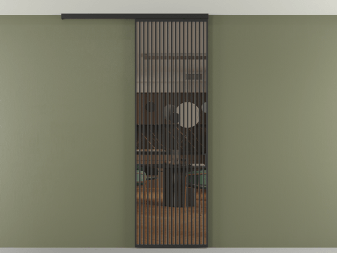 Перегородка Формато вдоль стены на потолок 1 створка АЛПР 040.06 Алюминий Черный Прозрачное бронзовое стекло, триплекс Цена 9100 Br | Volhovec