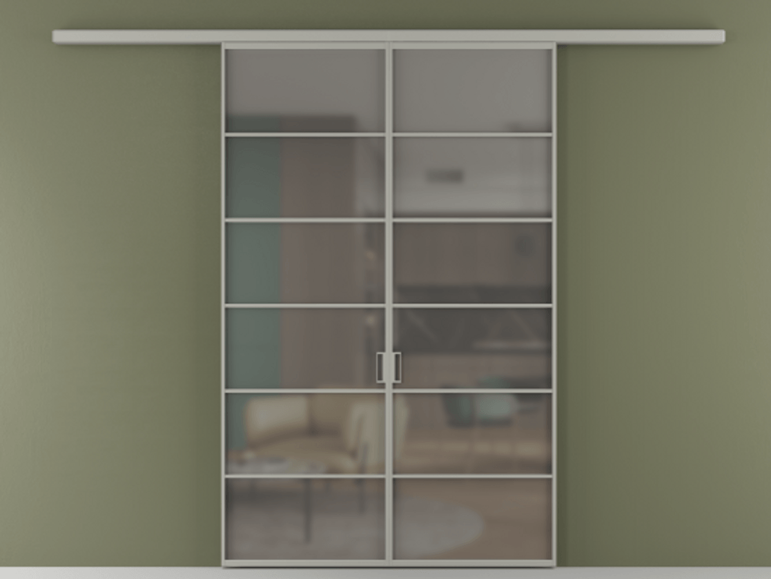 Перегородка Формато вдоль стены 2 створки АЛПР 040.04 Алюминий нейтральный серый Сатинированное серое стекло, триплекс Цена 11080 Br | Volhovec