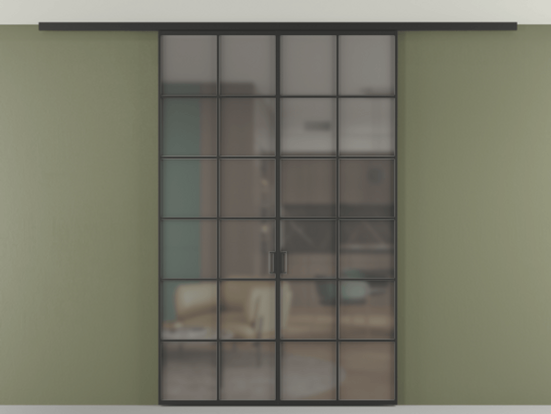 Перегородка Формато вдоль стены на потолок 2 створки АЛПР 040.05 Алюминий Черный Сатинированное серое стекло, триплекс Цена 12570 Br | Volhovec