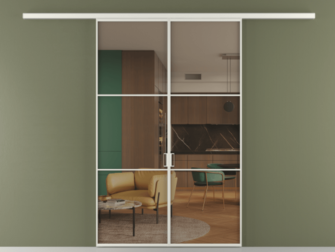 Перегородка Формато вдоль стены 2 створки АЛПР 040.03 Алюминий серый Прозрачное бронзовое стекло, триплекс Цена 10450 Br | Volhovec