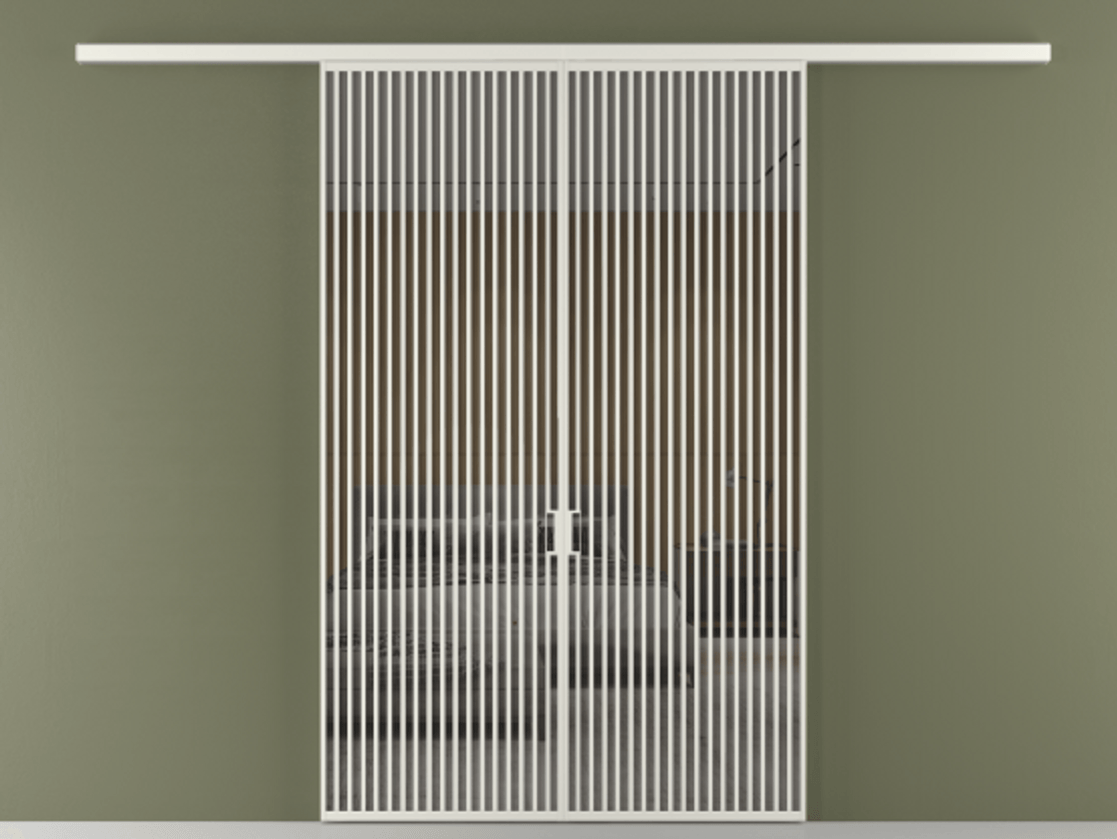 Перегородка Formato вдоль стены 2 створки АЛПР 040.06 Алюминий серый Рефлективное серое стекло "Stopsol", калёное Цена 23790 Br | Volhovec