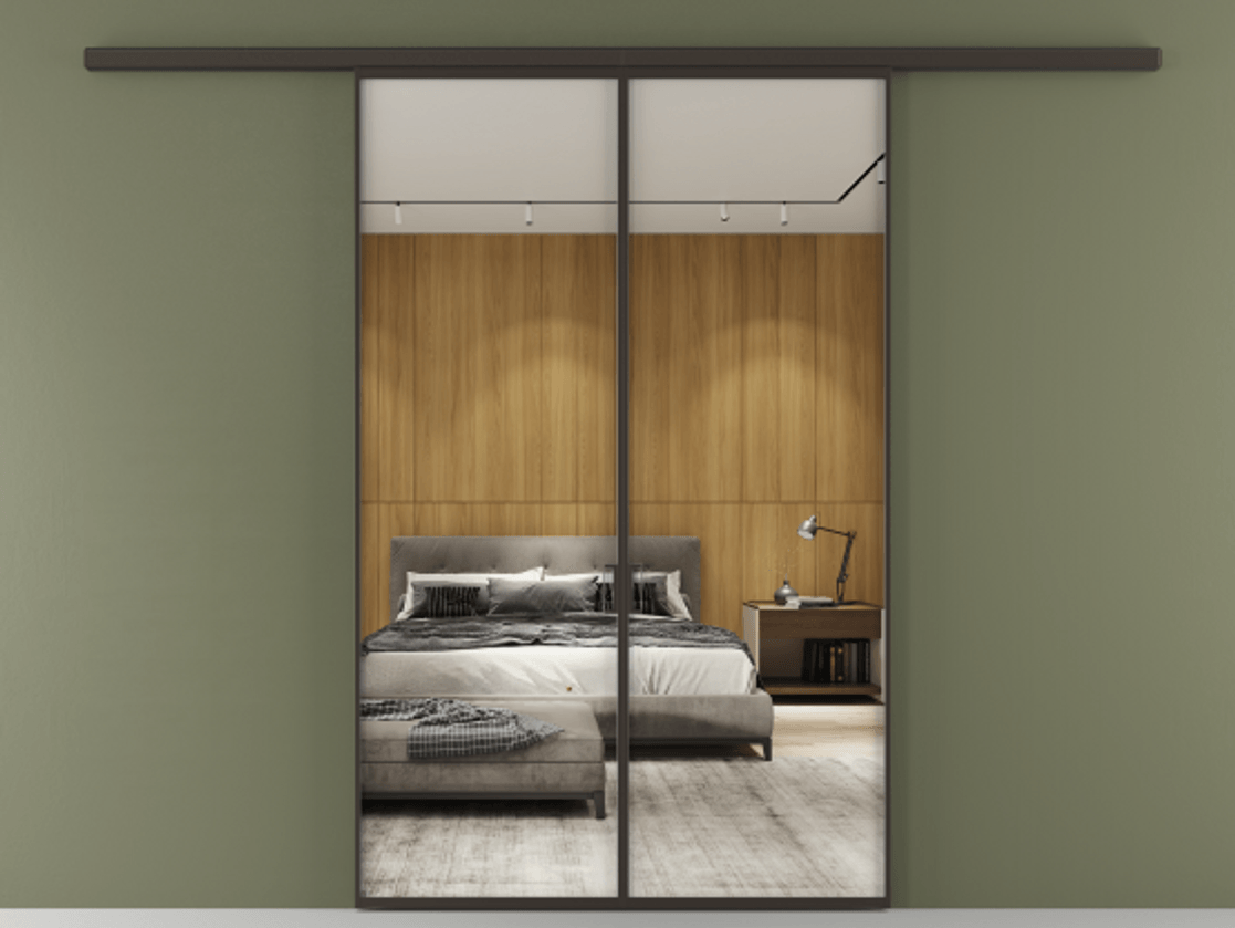 Перегородка Formato вдоль стены 2 створки АЛПР 040.01 Алюминий антрацит Двустороннее зеркало, триплекс , триплекс 6 мм Цена 11880 Br | Volhovec