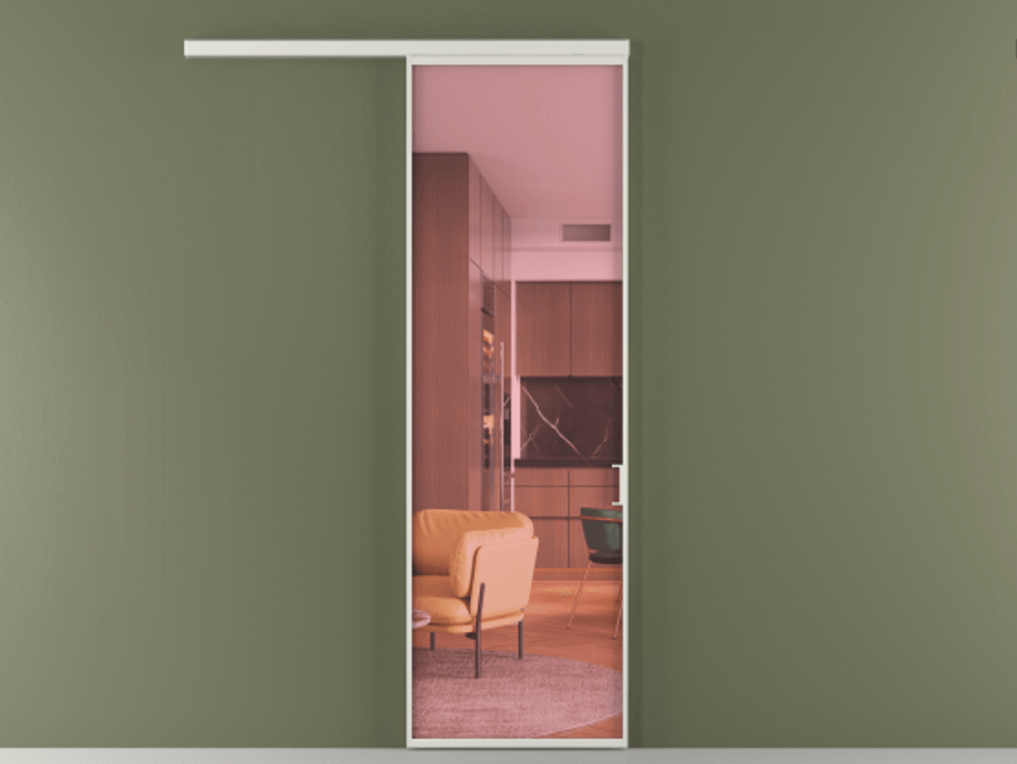 Перегородка Формато вдоль стены 1 створка АЛПР 040.01 Алюминий серый Прозрачное розовое стекло, триплекс Цена 5400 Br  | Volhovec