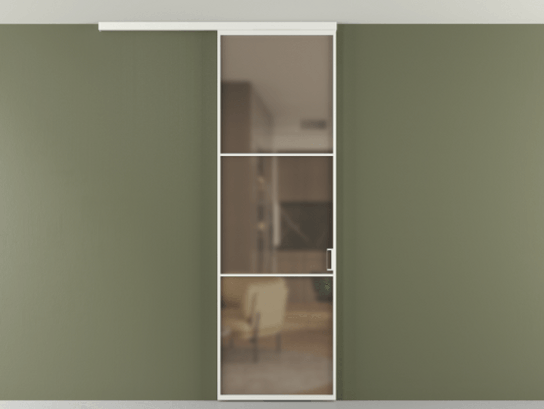 Перегородка Formato вдоль стены на потолок 1 створка АЛПР 040.03 Алюминий светло-серый Сатинированное бронзовое стекло, триплекс Цена 5400 Br | Volhovec