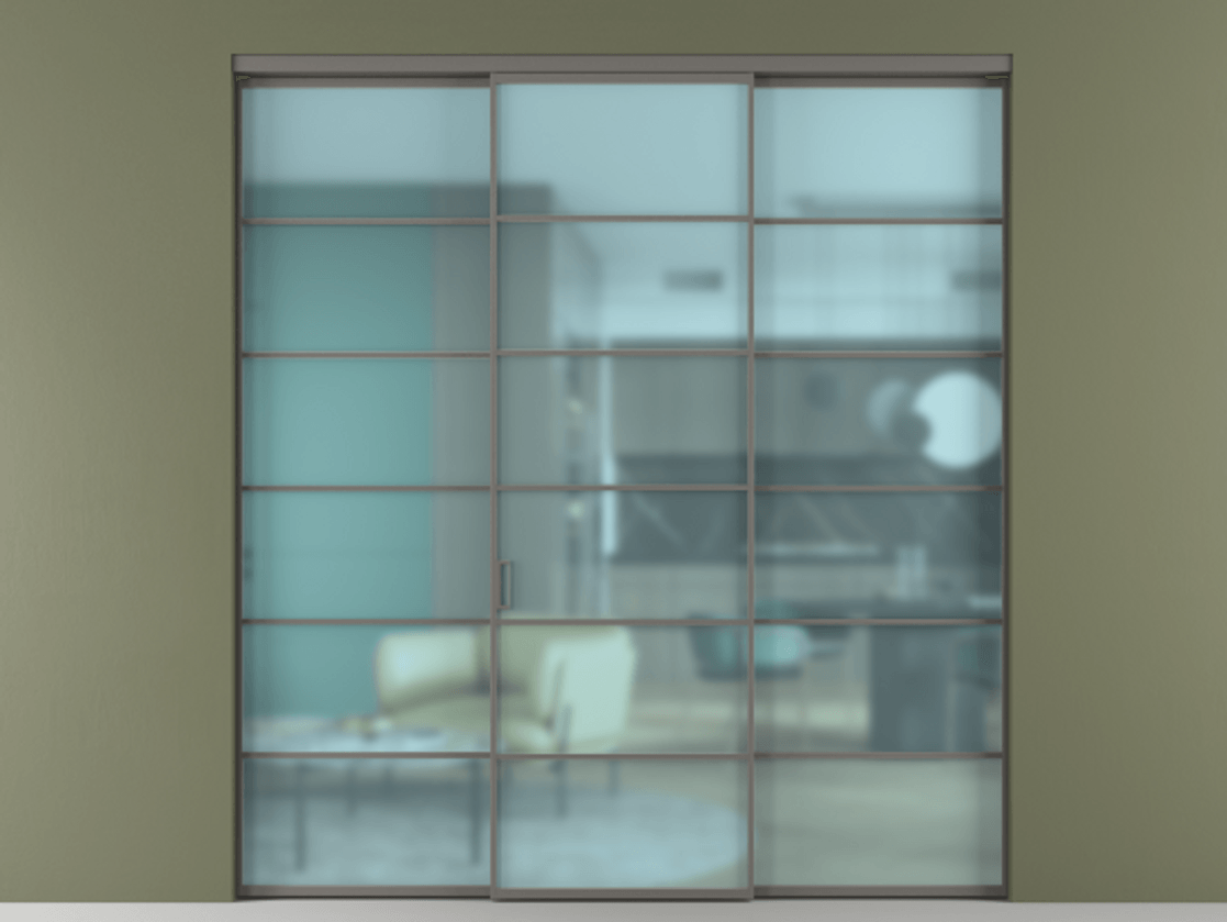 Перегородка Формато внутри проёма 3 створки АЛПР 040.04 Алюминий классический серый Сатинированное голубое стекло, триплекс Цена 13600 Br | Volhovec