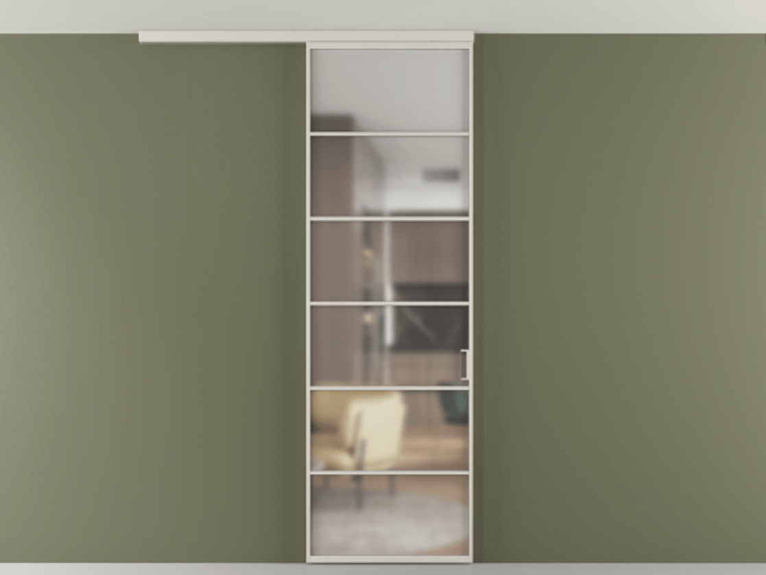 Перегородка Формато вдоль стены на потолок 1 створка АЛПР 040.04 Алюминий облачно-серый Сатинированное стекло "Мателюкс Кристал Вижн", калёное, матовое, каленое 6 мм Цена 7170 Br | Volhovec