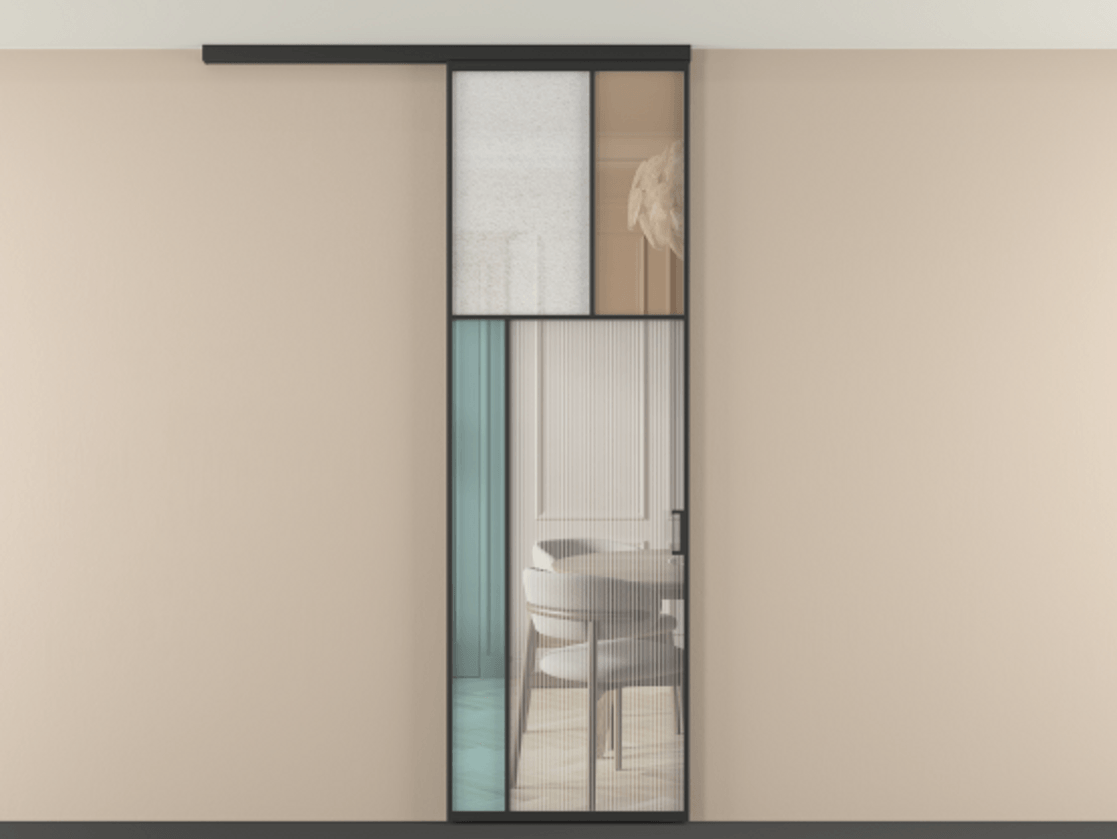 Перегородка Мозаик вдоль стены на потолок 1 створка АЛПР 041.22 Алюминий Черный Комбинация стекол Группы 1 и Группы 3 Цена 7200 Br | Volhovec