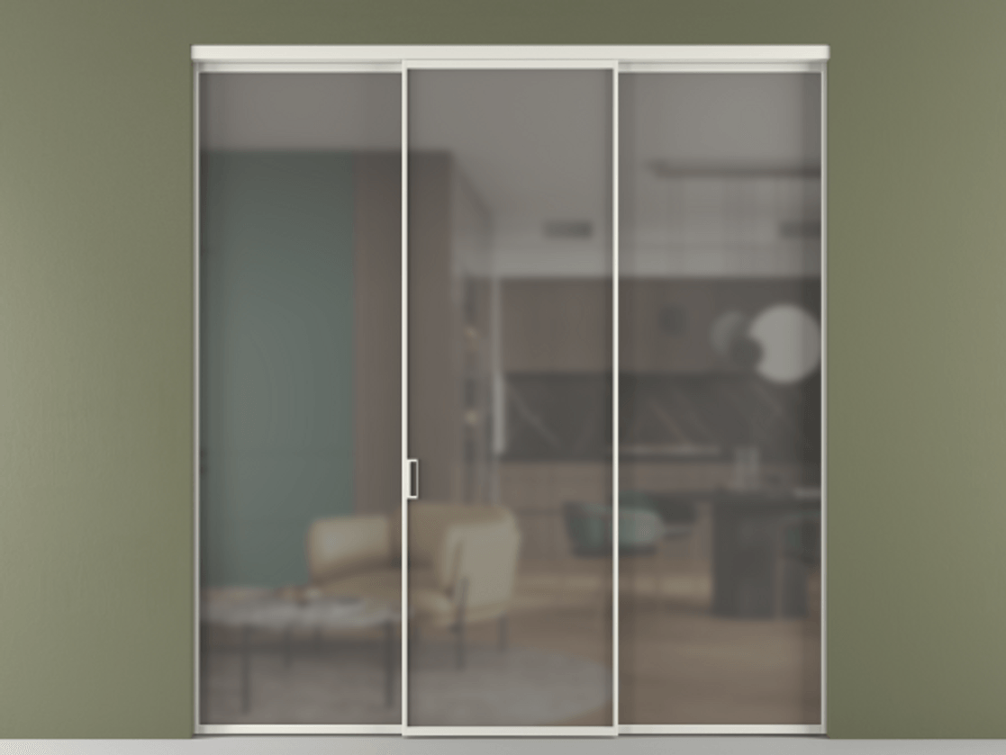 Перегородка Formato внутри проёма 3 створки АЛПР 040.01 Алюминий серый Сатинированное серое стекло, триплекс Цена 12040 Br | Volhovec