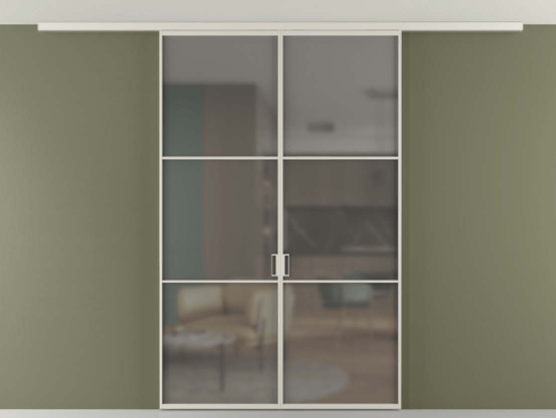 Перегородка Формато вдоль стены на потолок 2 створки АЛПР 040.03 Алюминий облачно-серый Сатинированное серое стекло, триплекс Цена 12190 Br | Volhovec