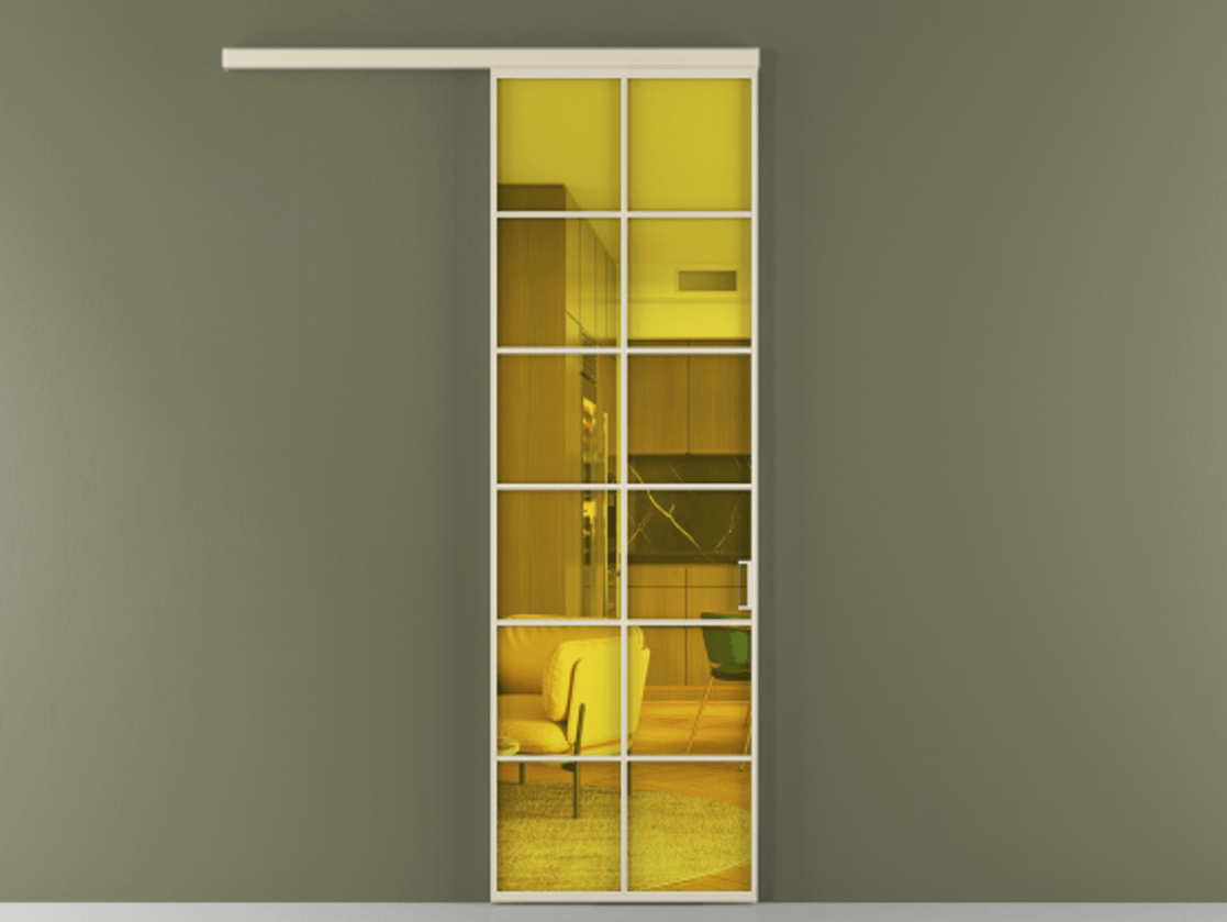 Перегородка Formato вдоль стены 1 створка АЛПР 040.05 Алюминий бежево-серый Прозрачное жёлтое стекло, триплекс Цена 6900 Br  | Volhovec