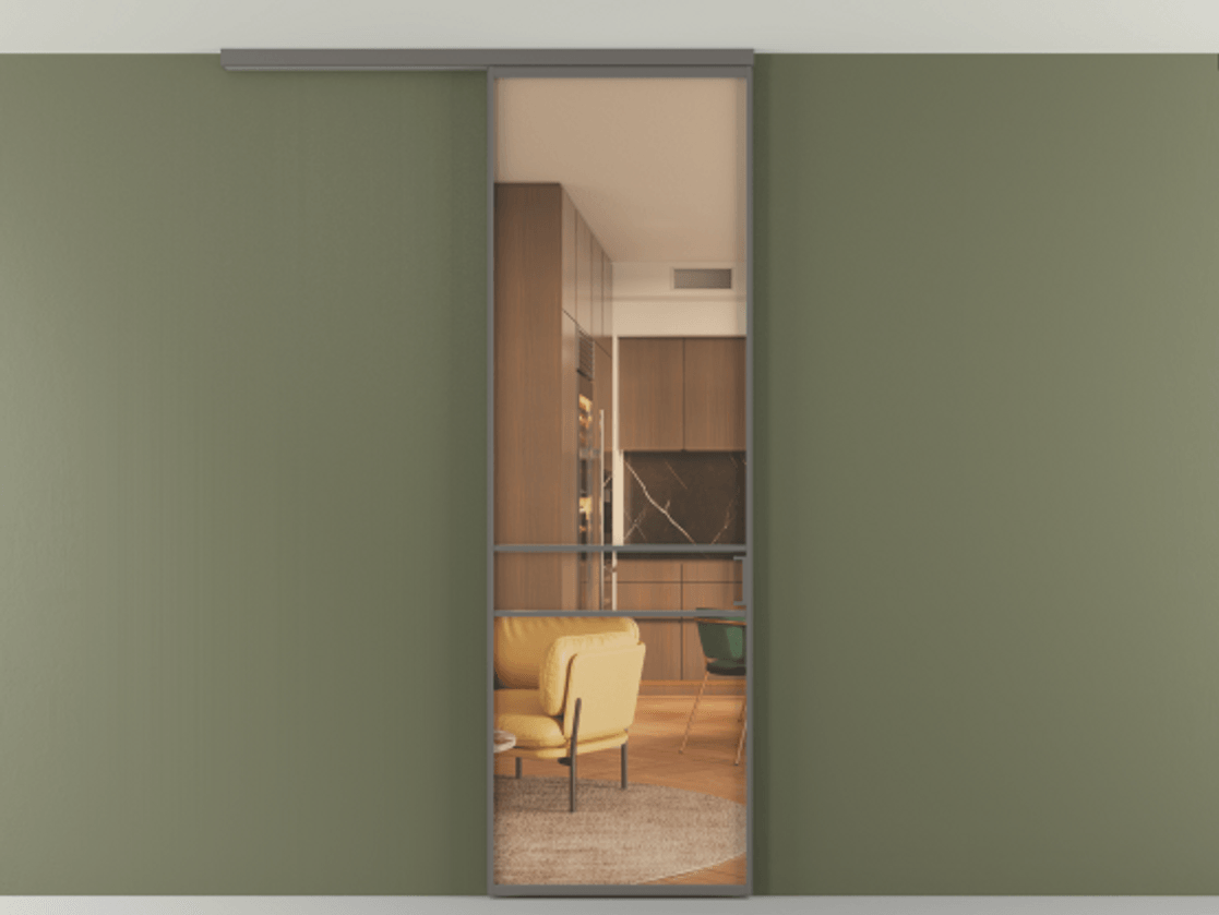 Перегородка Формато вдоль стены на потолок 1 створка АЛПР 040.02 Алюминий классический серый Прозрачное оранжевое стекло, триплекс Цена 5200 Br | Volhovec