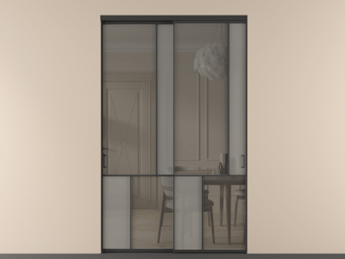 Перегородка Мозаик внутри проёма 2 створки АЛПР 041.21 Алюминий Черный Сатинированное серое стекло, триплекс, 6 мм + Прозрачное серое стекло, триплекс. Скрытый короб ЧЕР Цена 25161 Br . Фабрика дверей Волховец 8 (800) 551 43 19 Перегородка Мозаик внутри проёма 2 створки АЛПР 041.21 Алюминий Черный Сатинированное серое стекло, триплекс, 6 мм + Прозрачное серое стекло, триплекс Цена 25161 Br | Volhovec