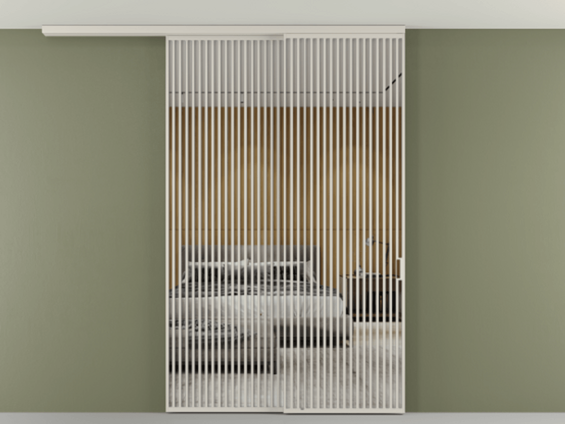 Перегородка Formato вдоль стены на потолок 2 створки с синхронным механизмом АЛПР 040.06 Алюминий облачно-серый Двустороннее зеркало, триплекс , триплекс 6 мм Цена 23070 Br | Volhovec