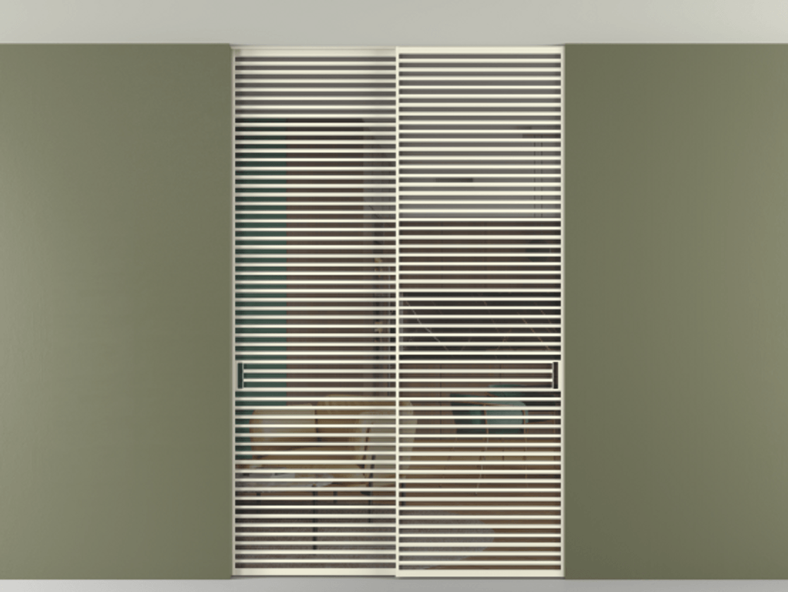 Перегородка Формато внутри проёма скрытое крепление в потолок 2 створки АЛПР 040.07 Алюминий молочно-белый Прозрачное серое стекло, триплекс Цена 21920 Br | Volhovec