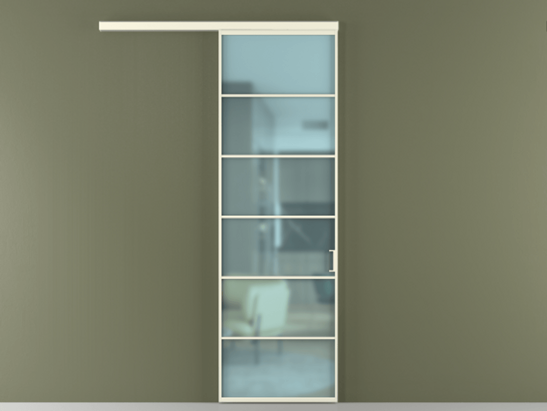 Перегородка Формато вдоль стены 1 створка АЛПР 040.04 Алюминий молочно-белый Сатинированное голубое стекло, триплекс Цена 6000 Br  | Volhovec