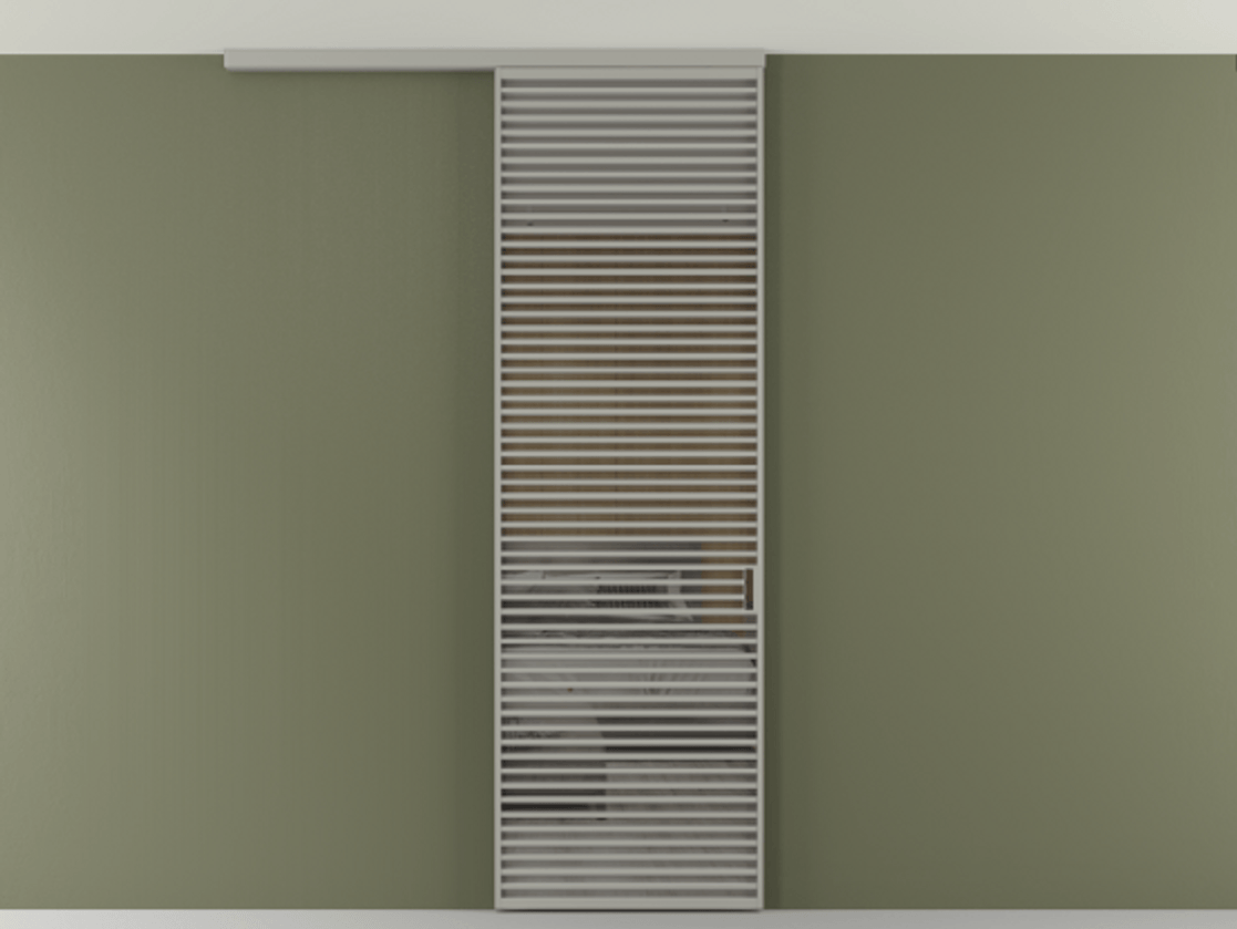 Перегородка Формато вдоль стены на потолок 1 створка АЛПР 040.07 Алюминий нейтральный серый Рефлективное серое стекло "Стопсол", калёное Цена 12470 Br | Volhovec