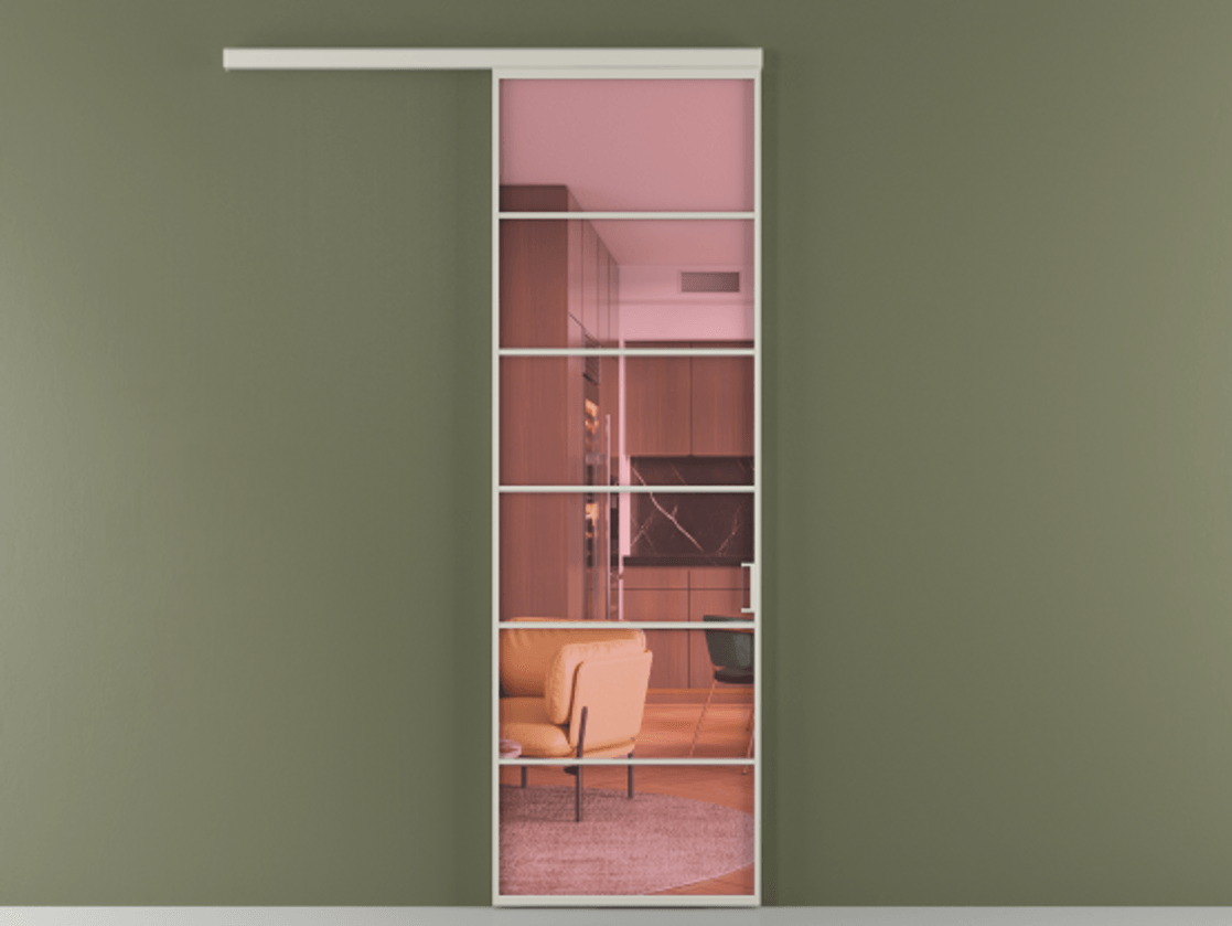 Перегородка Формато вдоль стены 1 створка АЛПР 040.04 Алюминий тёплый серый Прозрачное розовое стекло, триплекс Цена 6000 Br  | Volhovec