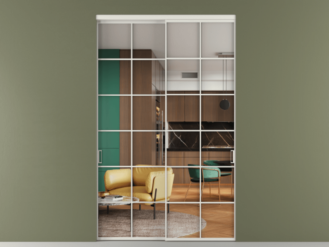 Перегородка Formato внутри проёма 2 створки АЛПР 040.05 Алюминий серый Прозрачное стекло "Crystal Vision", калёное Цена 26410 Br  | Volhovec