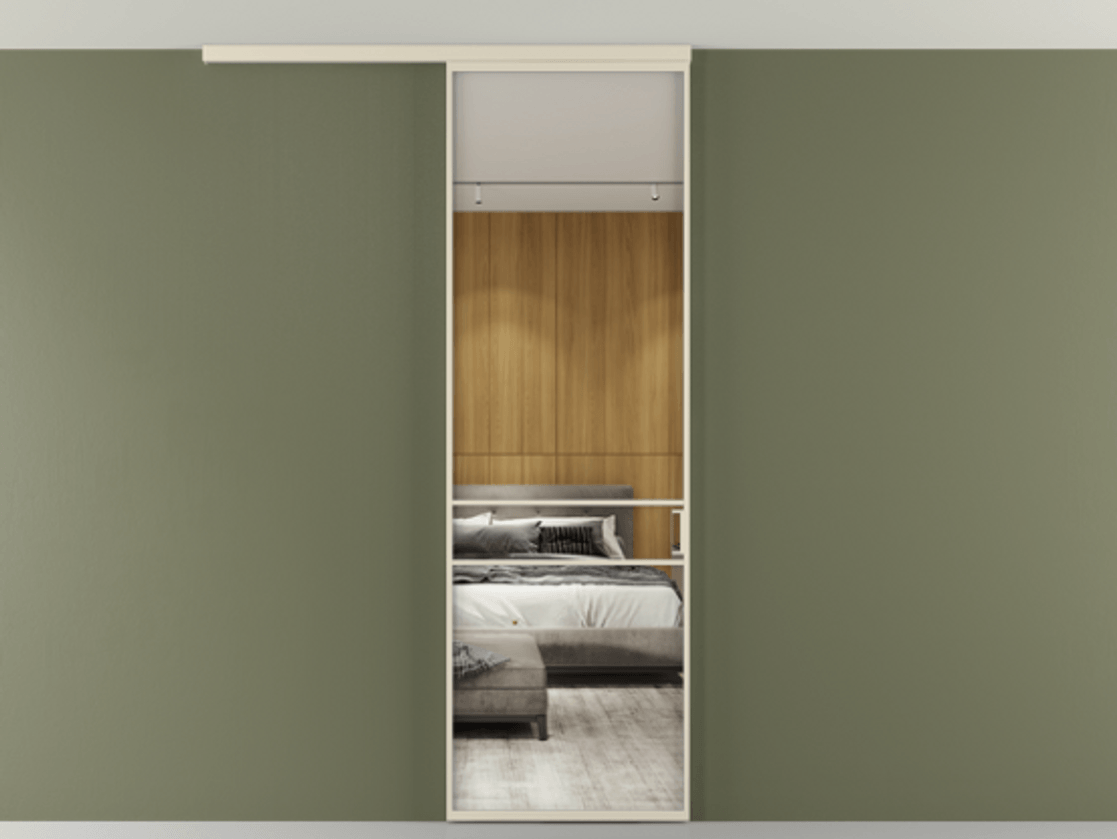 Перегородка Formato вдоль стены на потолок 1 створка АЛПР 040.02 Алюминий бежево-серый Двустороннее зеркало, триплекс , триплекс 6 мм Цена 5400 Br | Volhovec