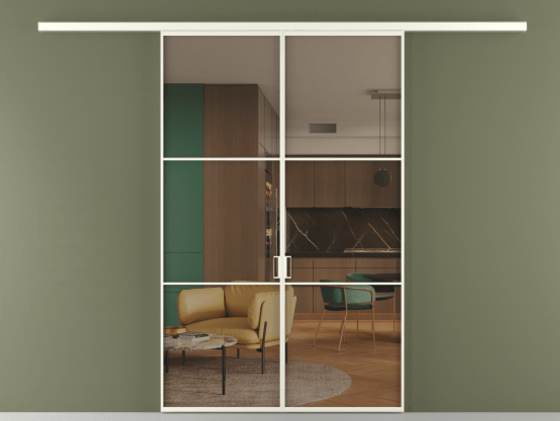 Перегородка Формато вдоль стены 2 створки АЛПР 040.03 Алюминий жемчужный Прозрачное бронзовое стекло, триплекс Цена 10450 Br | Volhovec