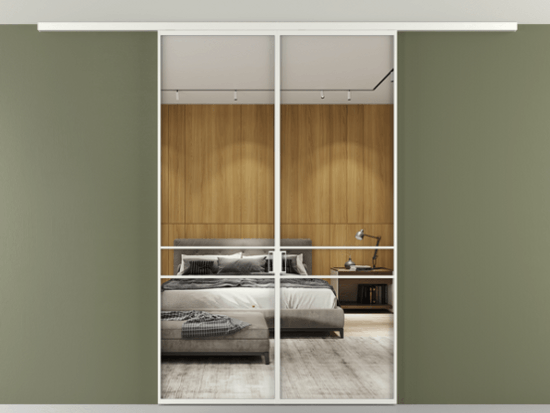 Перегородка Формато вдоль стены на потолок 2 створки АЛПР 040.02 Алюминий светло-серый Двустороннее зеркало, триплекс , триплекс 6 мм Цена 9980 Br | Volhovec