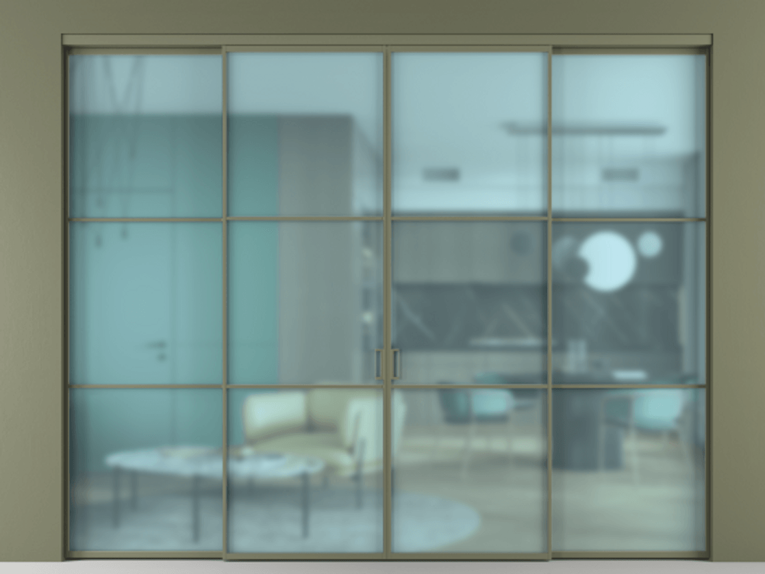 Перегородка Formato внутри проёма четырёхстворчатая АЛПР 040.03 Алюминий оливковый тёмный Сатинированное голубое стекло, триплекс Цена 18000 Br  | Volhovec