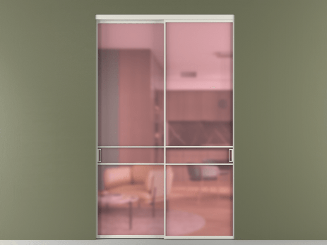 Перегородка Formato внутри проёма 2 створки АЛПР 040.02 Алюминий Белый Сатинированное розовое стекло, триплекс Цена 22000 Br  | Volhovec