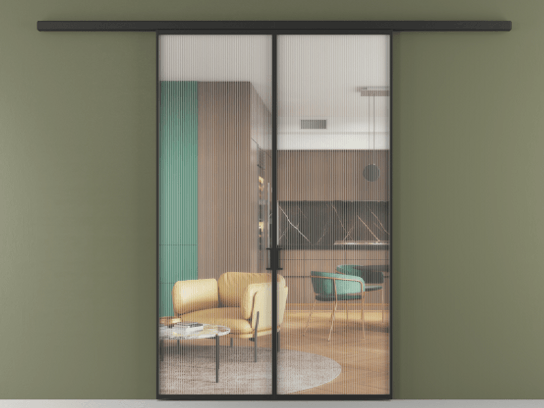 Перегородка Formato вдоль стены 2 створки АЛПР 040.01 Алюминий Черный Рифлёное стекло "Moru", триплекс Цена 10671 Br | Volhovec