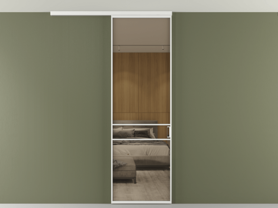 Перегородка Formato вдоль стены на потолок 1 створка АЛПР 040.02 Алюминий белоснежный Рефлективное бронзовое стекло "Stopsol", калёное Цена 6711 Br | Volhovec