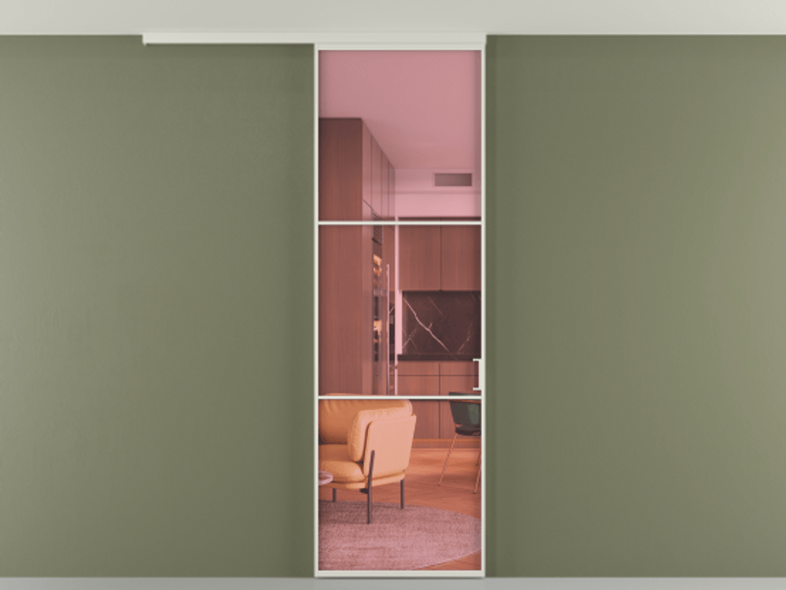 Перегородка Formato вдоль стены на потолок 1 створка АЛПР 040.03 Алюминий Белый Прозрачное розовое стекло, триплекс Цена 5200 Br | Volhovec