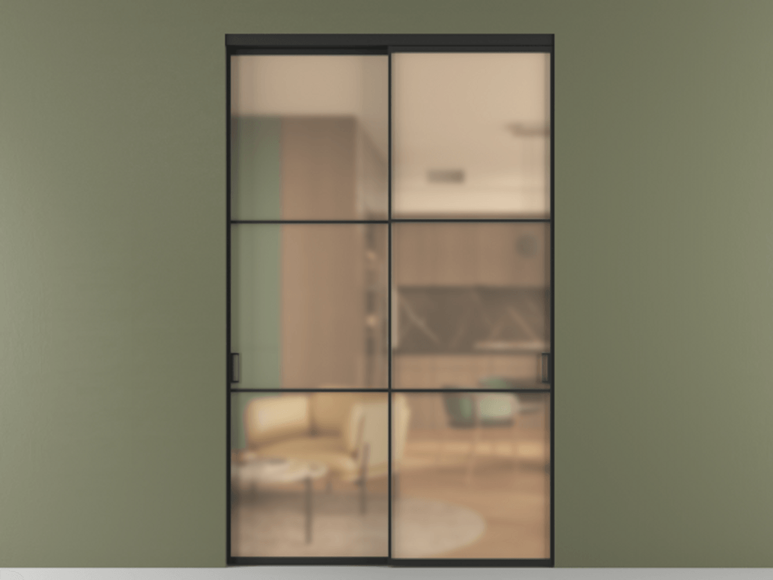 Перегородка Formato внутри проёма 2 створки АЛПР 040.03 Алюминий Черный Сатинированное оранжевое стекло, триплекс Цена 23500 Br  | Volhovec