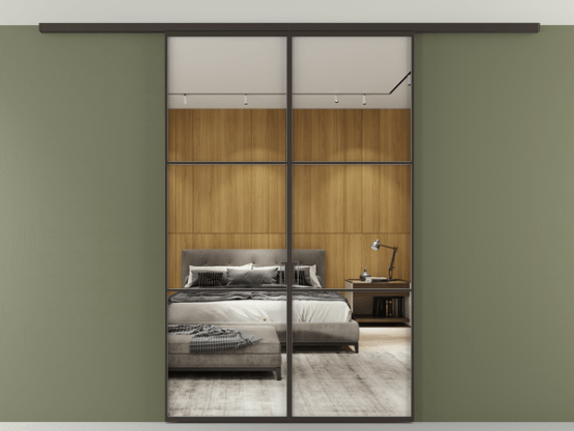 Перегородка Формато вдоль стены на потолок 2 створки АЛПР 040.03 Алюминий антрацит Двустороннее зеркало, триплекс , триплекс 6 мм Цена 12190 Br | Volhovec