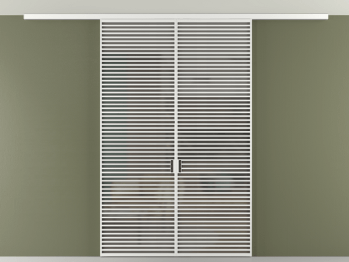 Перегородка Формато вдоль стены на потолок 2 створки АЛПР 040.07 Алюминий белоснежный Сатинированное серое стекло, триплекс Цена 18620 Br | Volhovec