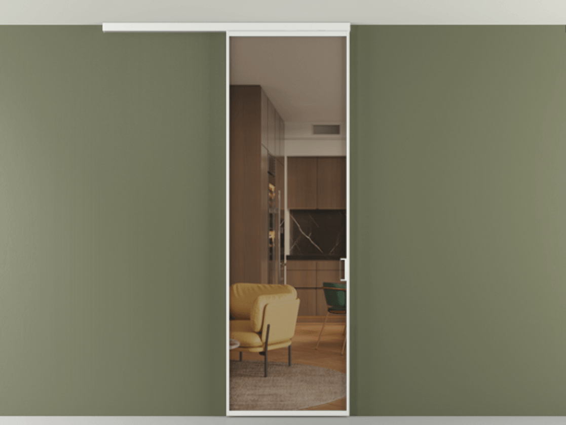 Перегородка Formato вдоль стены на потолок 1 створка АЛПР 040.01 Алюминий белоснежный Прозрачное бронзовое стекло, триплекс Цена 5150 Br | Volhovec