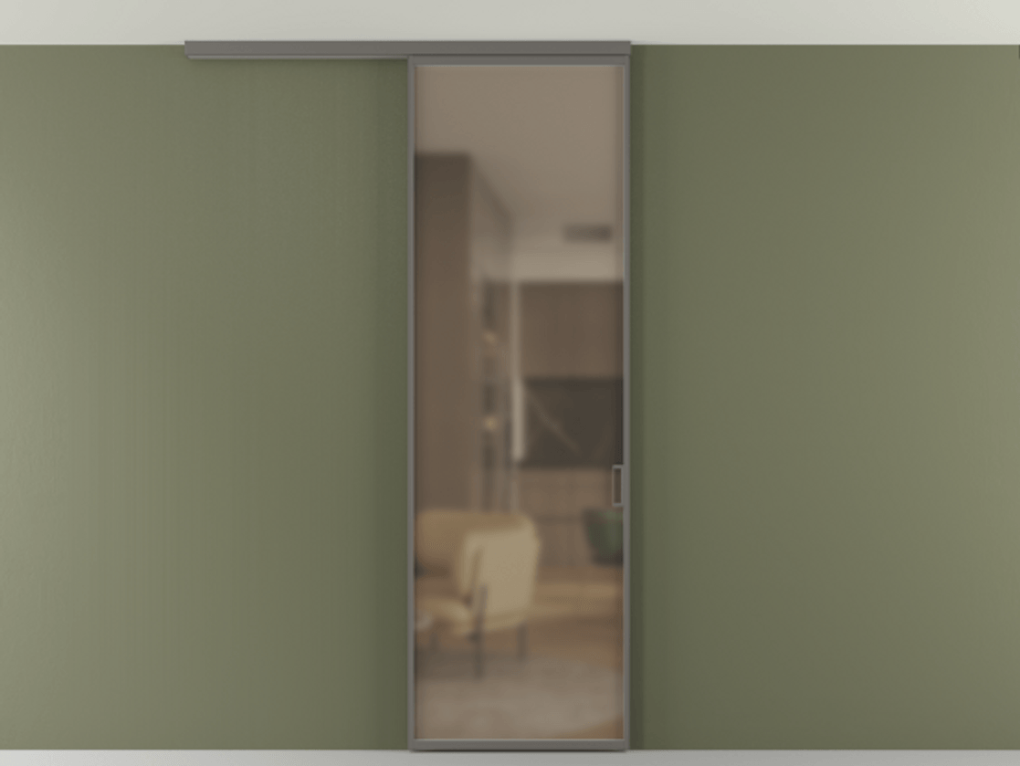 Перегородка Formato вдоль стены на потолок 1 створка АЛПР 040.01 Алюминий классический серый Сатинированное бронзовое стекло, триплекс Цена 5150 Br | Volhovec