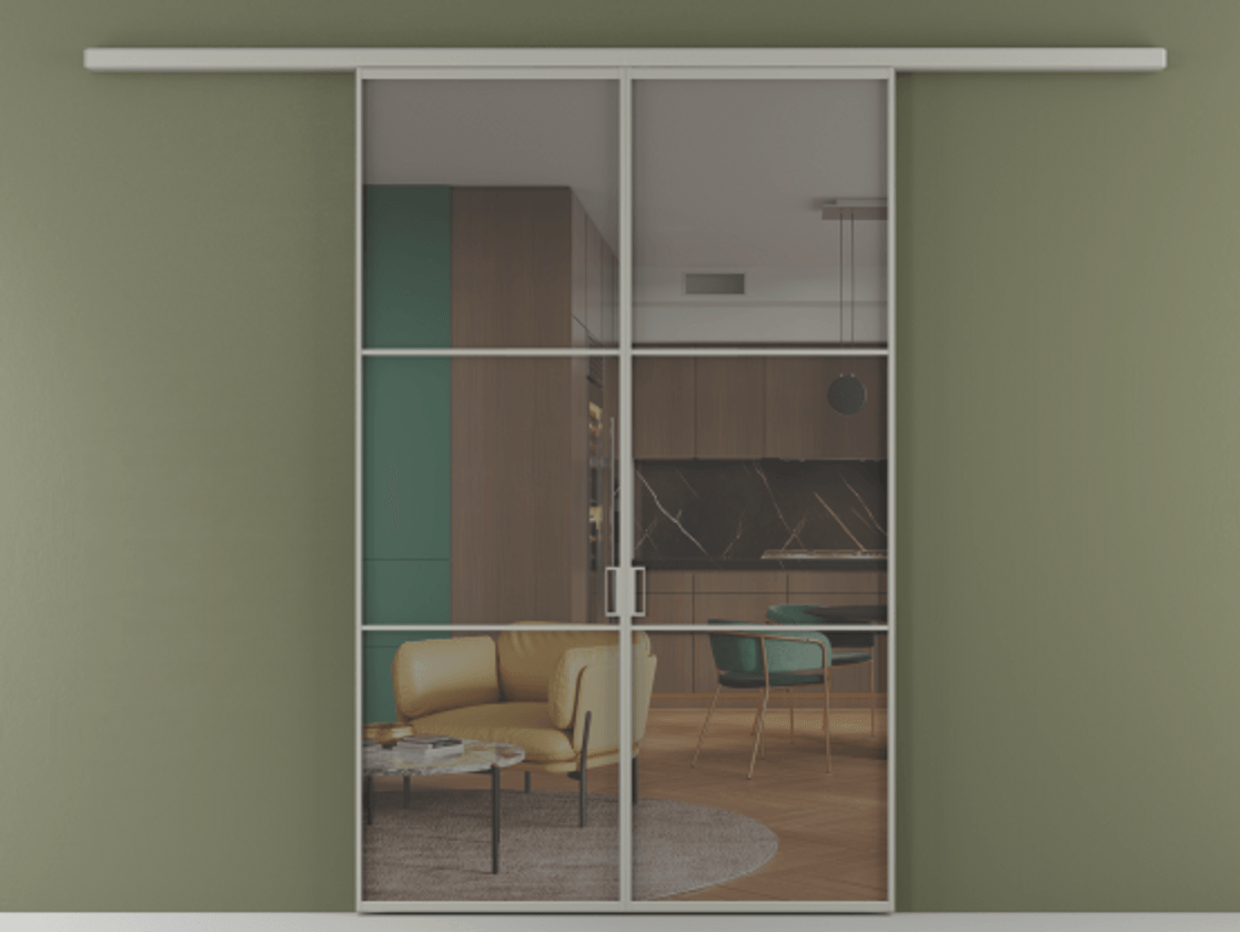 Перегородка Формато вдоль стены 2 створки АЛПР 040.03 Алюминий нейтральный серый Прозрачное серое стекло, триплекс Цена 10450 Br | Volhovec