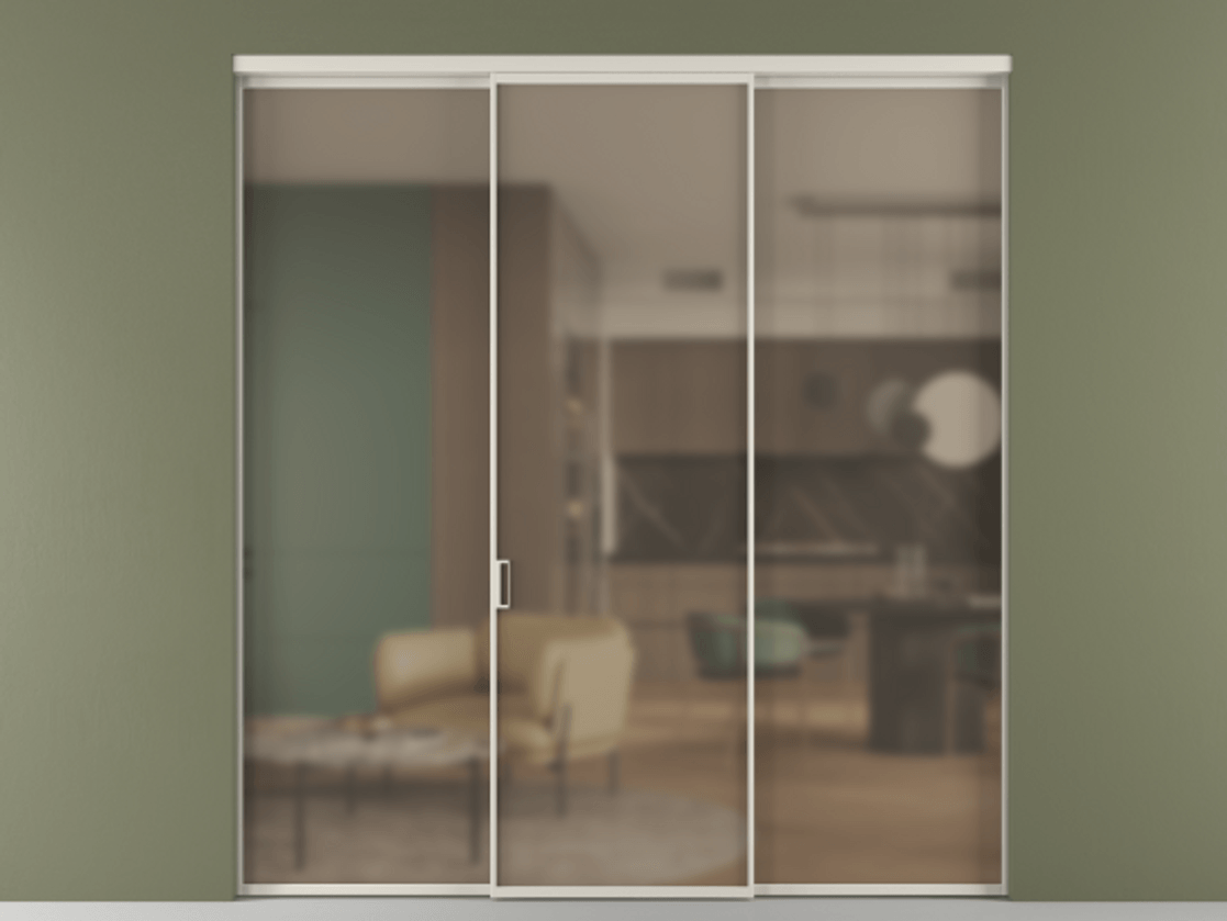 Перегородка Формато внутри проёма 3 створки АЛПР 040.01 Алюминий облачно-серый Сатинированное бронзовое стекло, триплекс Цена 12040 Br | Volhovec