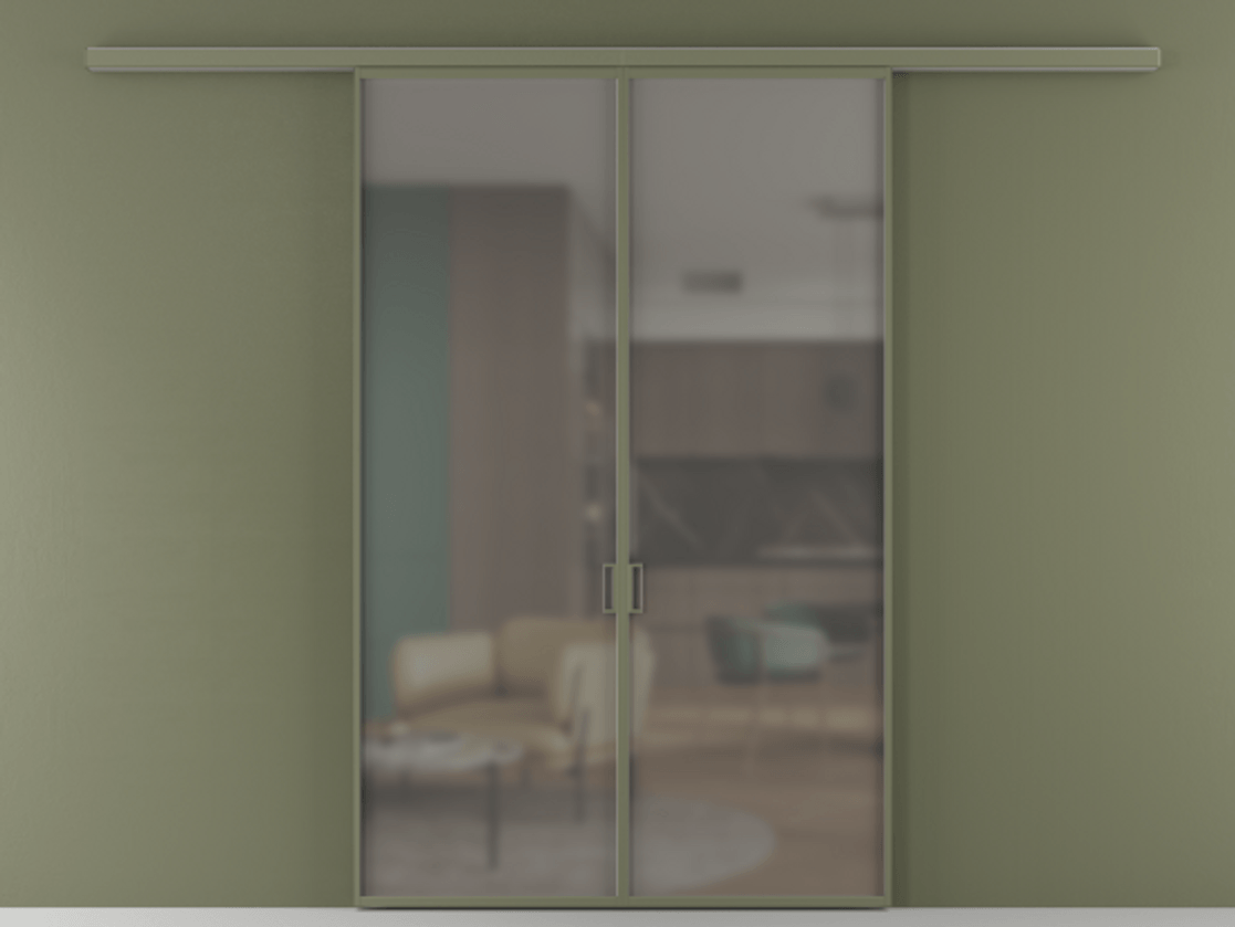 Перегородка Формато вдоль стены 2 створки АЛПР 040.01 Алюминий оливковый тёмный Сатинированное серое стекло, триплекс Цена 10020 Br | Volhovec