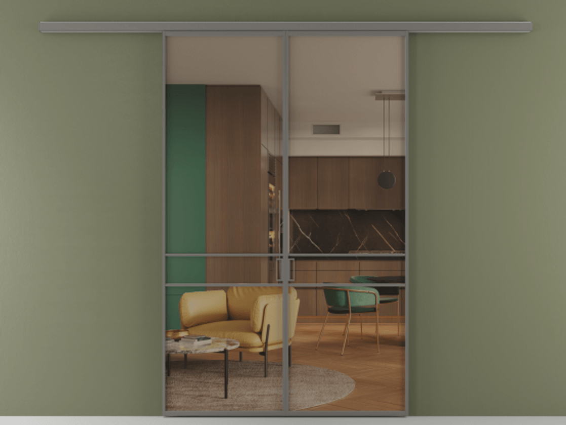 Перегородка Формато вдоль стены 2 створки АЛПР 040.02 Алюминий классический серый Прозрачное бронзовое стекло, триплекс Цена 10450 Br | Volhovec