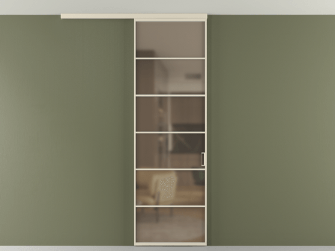 Перегородка Formato вдоль стены на потолок 1 створка АЛПР 040.04 Алюминий бежево-серый Сатинированное бронзовое стекло, триплекс Цена 5770 Br | Volhovec