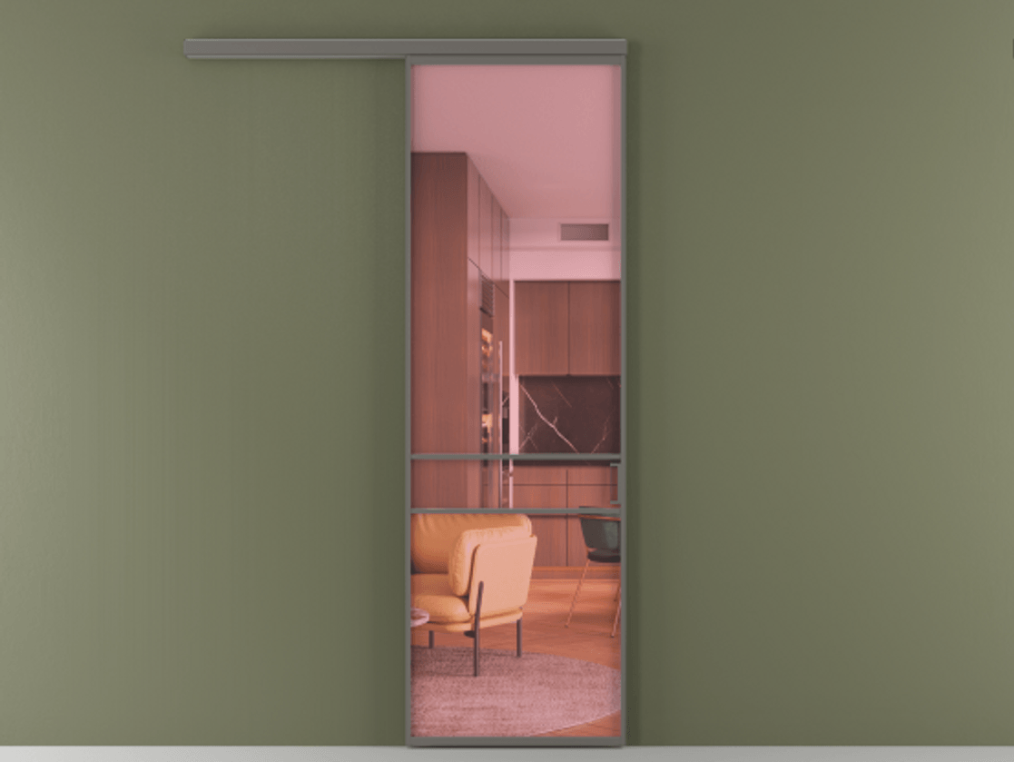 Перегородка Формато вдоль стены 1 створка АЛПР 040.02 Алюминий классический серый Прозрачное розовое стекло, триплекс Цена 5700 Br  | Volhovec