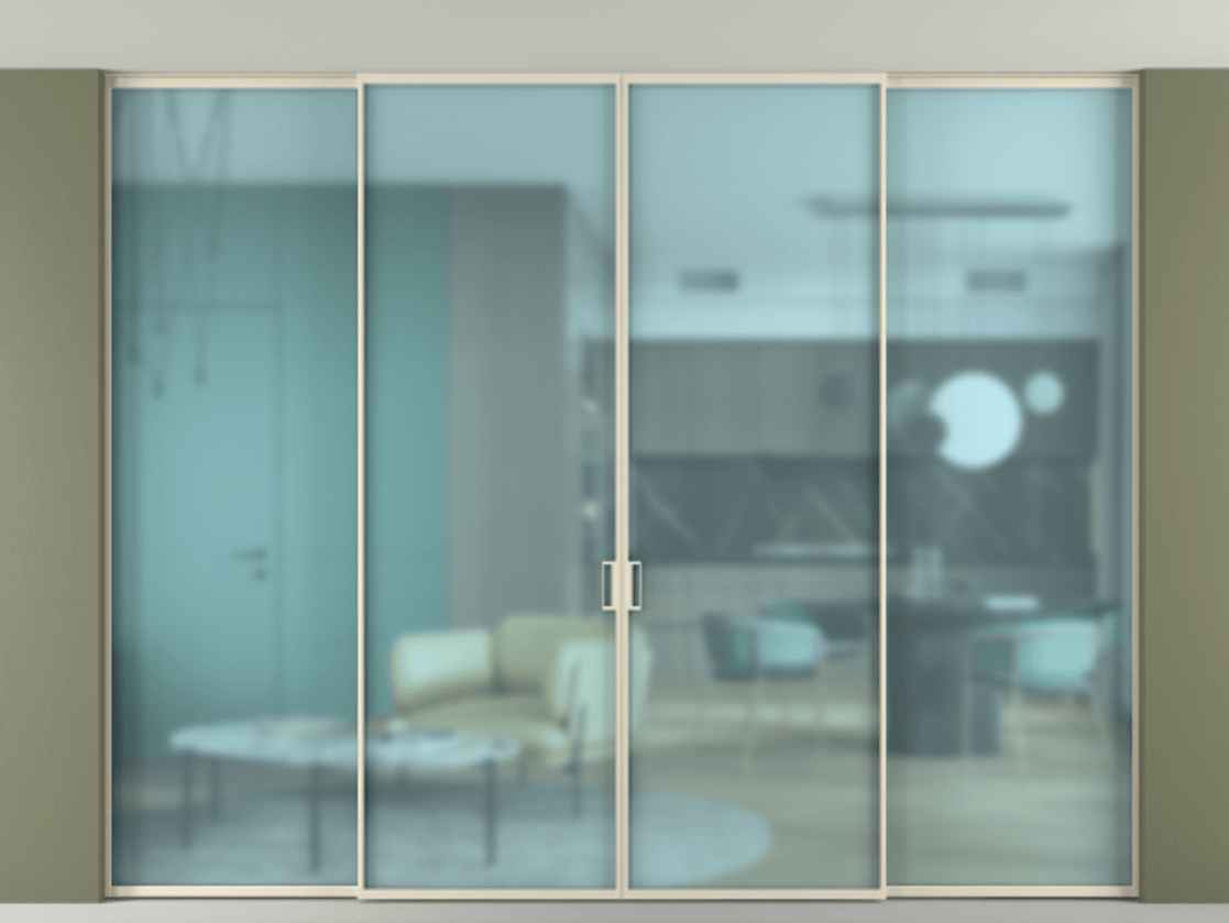 Дверь межкомнатная New Перегородка Formato внутри проёма четырёхстворчатая АЛПР 040.01 Алюминий бежево-серый Сатинированное голубое стекло, триплекс Цена 25800 1. Полотно 4 шт. (800/2100 мм)
2. Комплект установки раздвижной системы
3. Базовый комплект фурнитуры
4.Ручка RONDO. Фабрика дверей Волховец 8 (800) 551 43 19 Межкомнатная дверь New Перегородка Formato внутри проёма четырёхстворчатая АЛПР 040.01 Алюминий бежево-серый Сатинированное голубое стекло, триплекс Цена 25800 | Volhovec