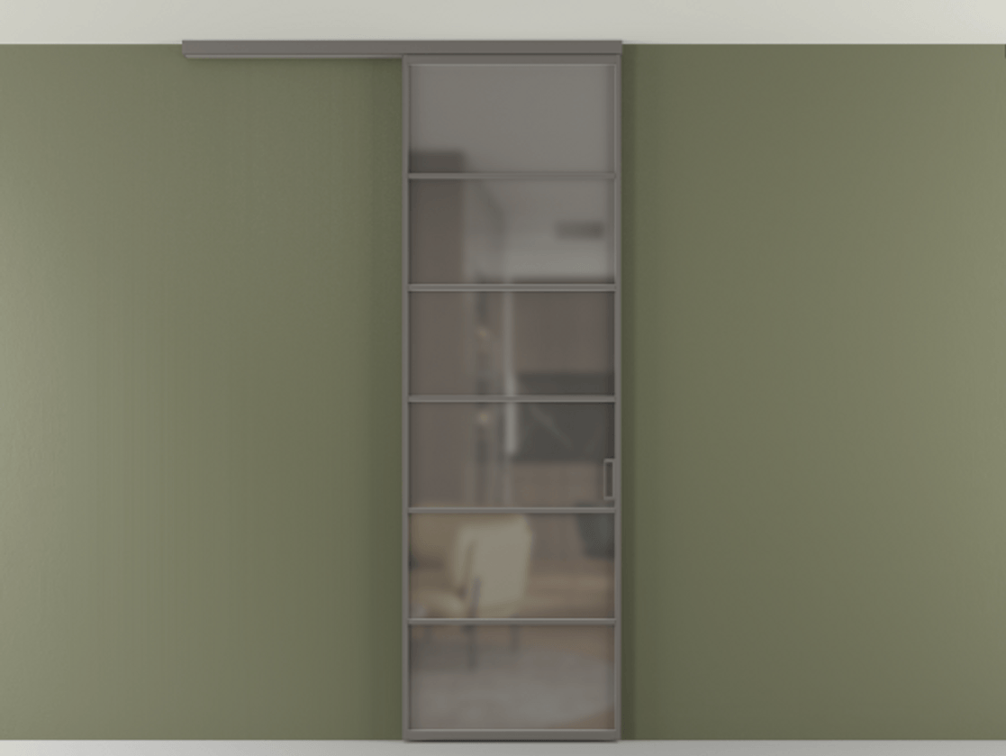 Перегородка Formato вдоль стены на потолок 1 створка АЛПР 040.04 Алюминий классический серый Сатинированное серое стекло, триплекс Цена 5520 Br | Volhovec